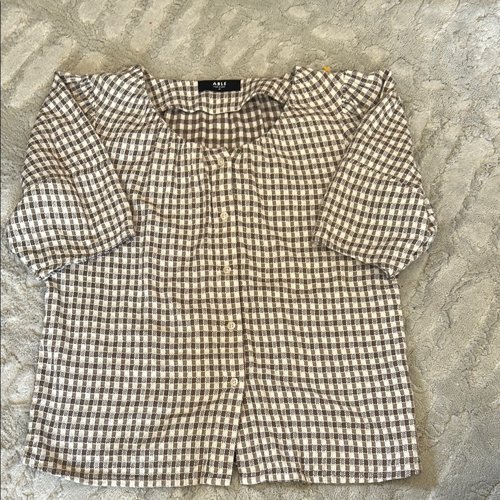 Able Brown and White Checkered Blouse